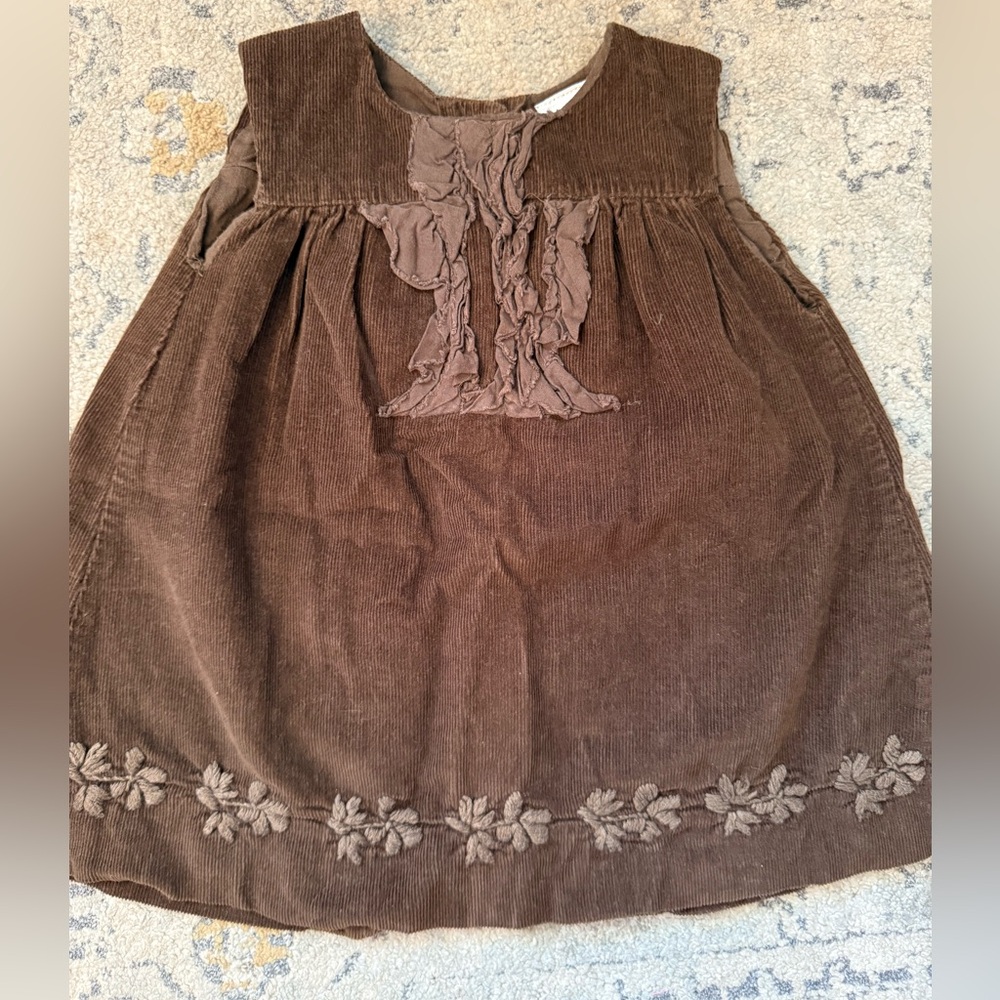 Zara Brown Corduroy Dress with Leaf Embroidery